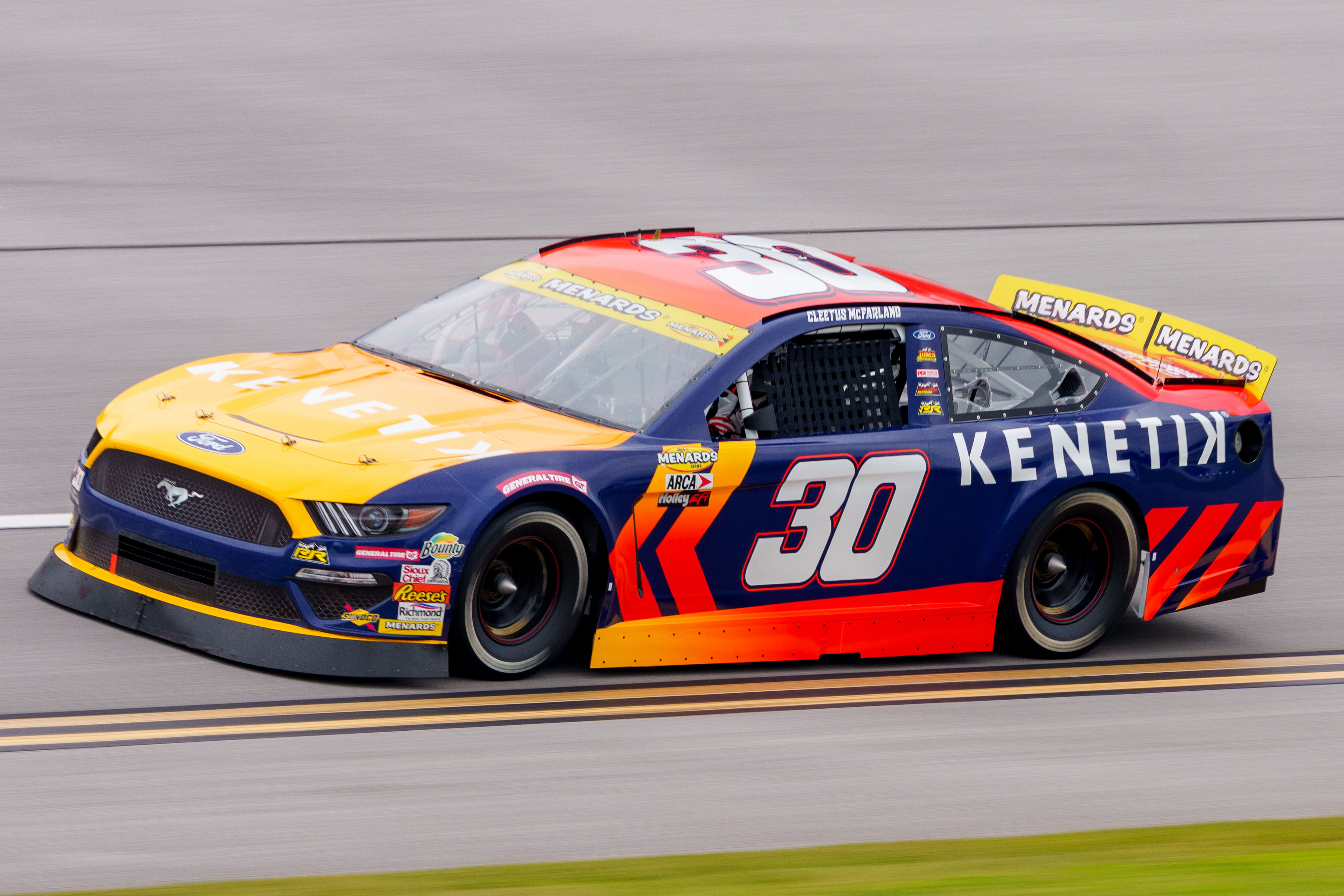 Cleetus McFarland driving the #30 Ford at Talladega Superspeedway - Source: Imagn